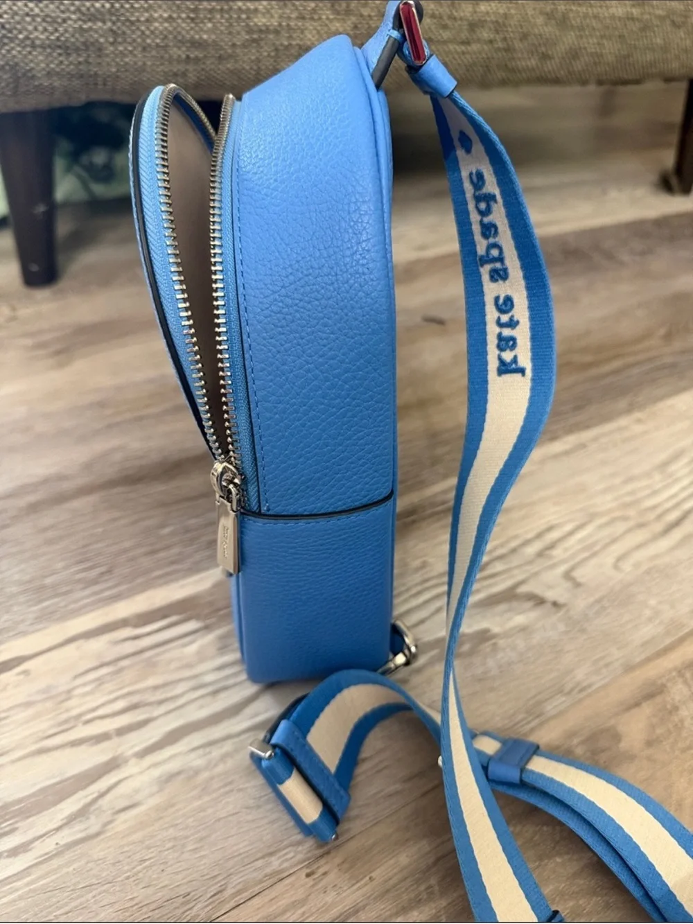Kate Spade Emma Small Blue Pebbled Leather sling Backpack Like new $379 retail